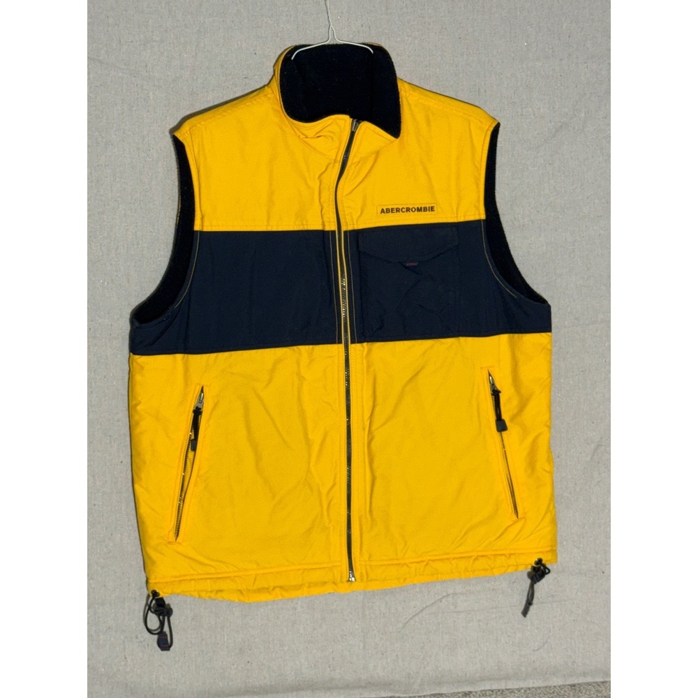 Abercrombie & Fitch Mens Yellow Navy Blue Fleece Lined Colorblock Vest Vintage M